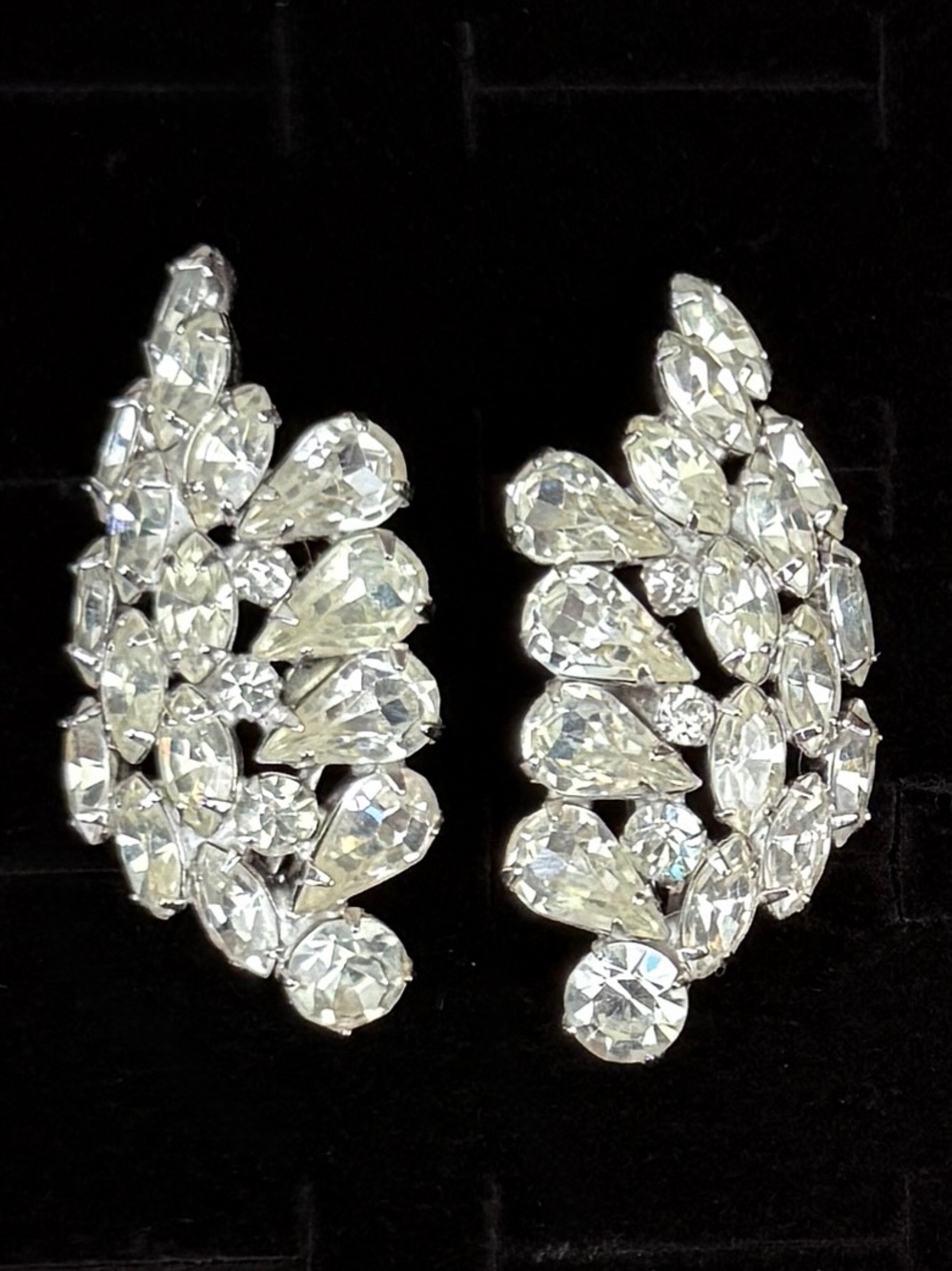 Vintage Coro rhinestone bling, signed clip on earrings